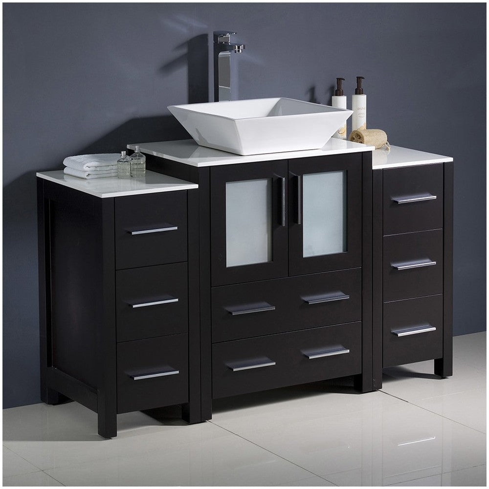 48 Espresso Modern Bathroom Cabinets w/ Top & Vessel Sink, FCB62-122412ES-CWH-V