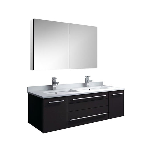 48 Espresso Wall Hung Double Undermount Sink Bathroom Vanity w/ Medicine Cabinet