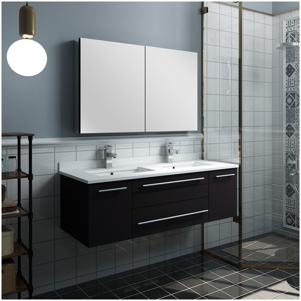 48 Espresso Wall Hung Double Undermount Sink Bathroom Vanity w/ Medicine Cabinet