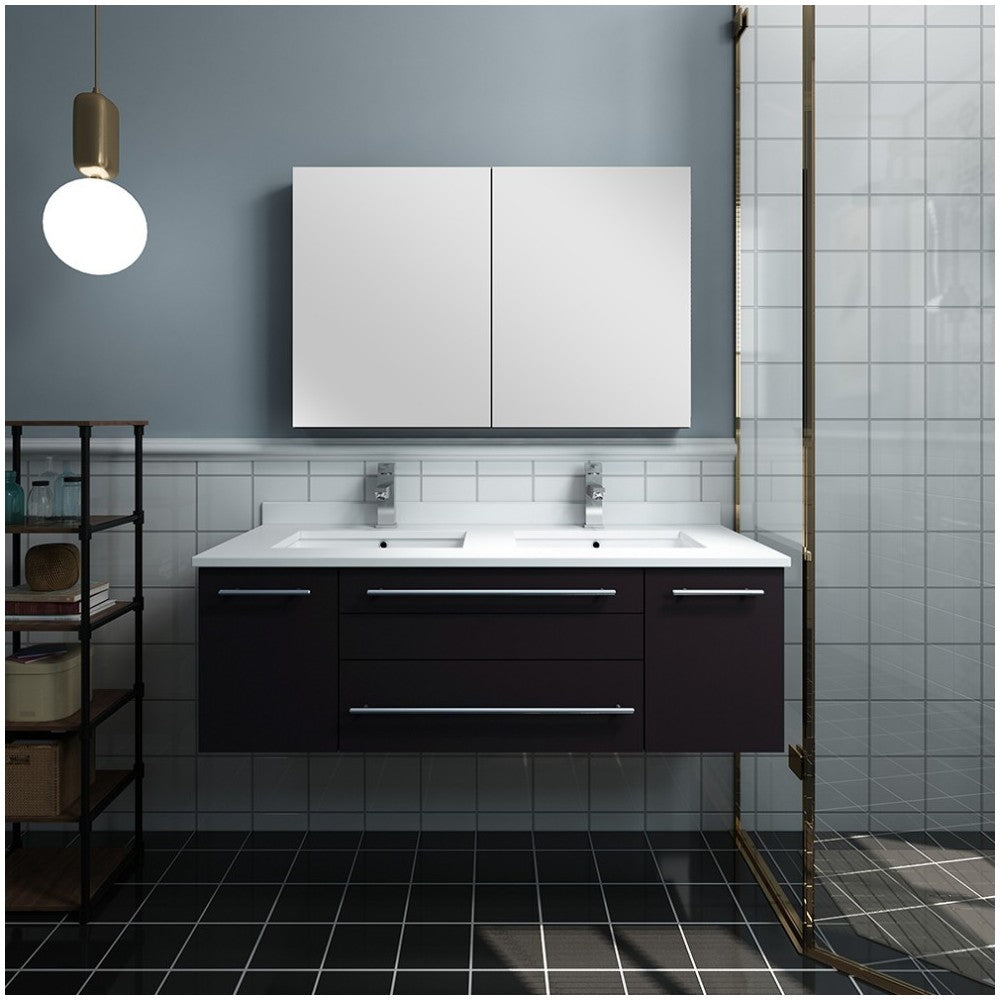 48 Espresso Wall Hung Double Undermount Sink Bathroom Vanity w/ Medicine Cabinet