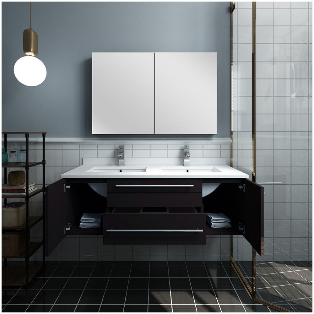 48 Espresso Wall Hung Double Undermount Sink Bathroom Vanity w/ Medicine Cabinet