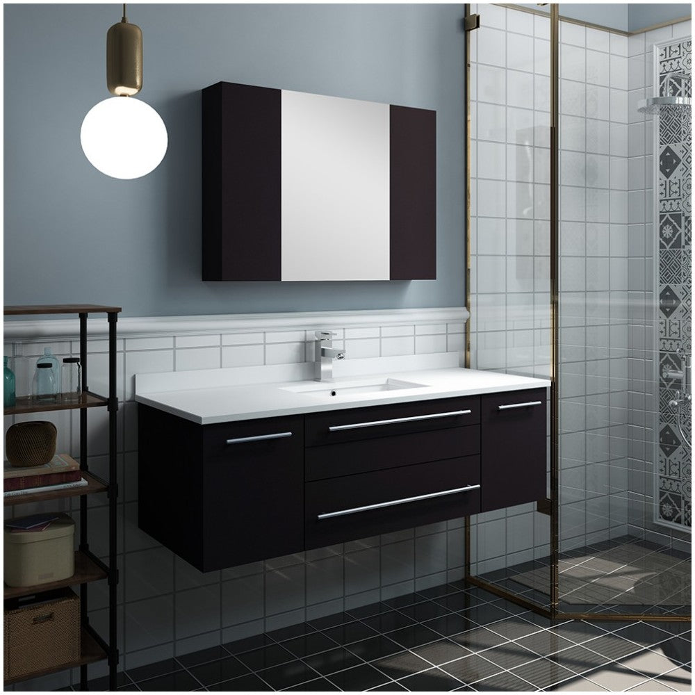 48 Espresso Wall Hung Undermount Sink Modern Bathroom Vanity w/ Medicine Cabinet