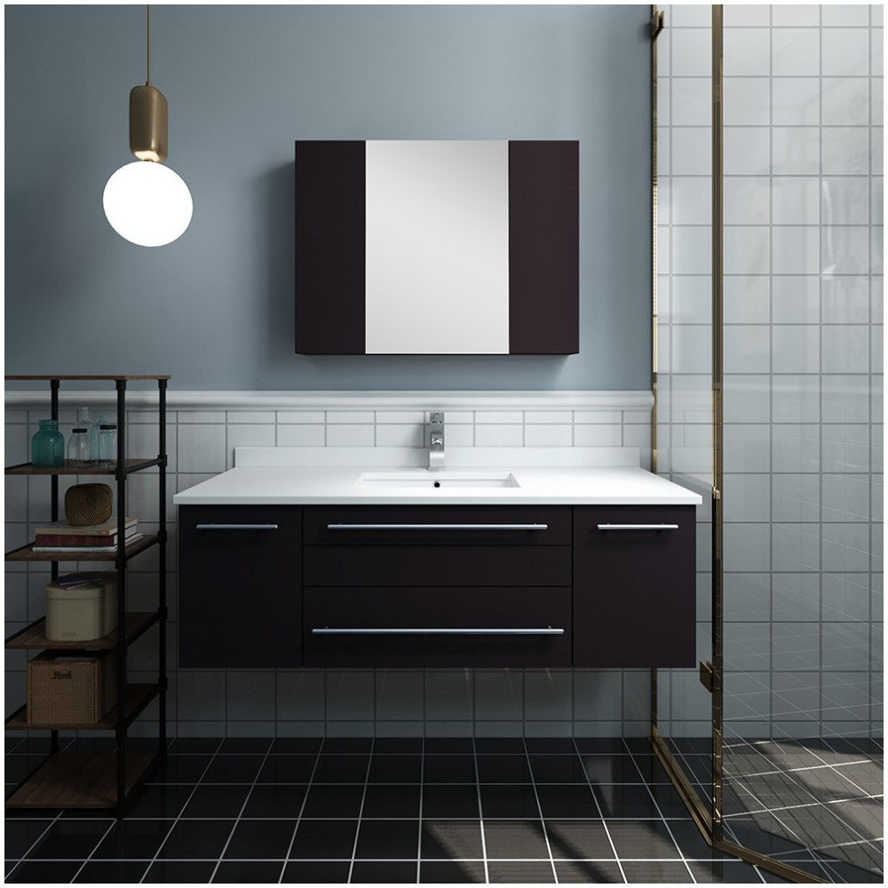 48 Espresso Wall Hung Undermount Sink Modern Bathroom Vanity w/ Medicine Cabinet