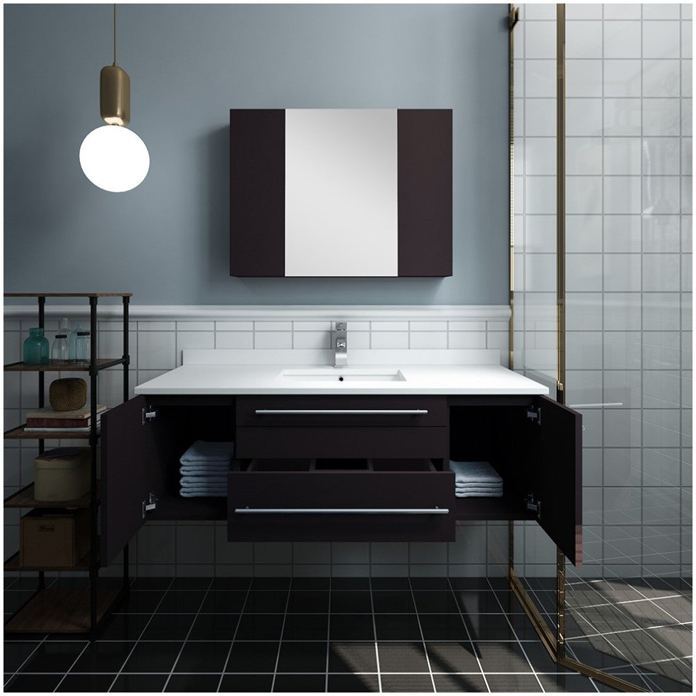 48 Espresso Wall Hung Undermount Sink Modern Bathroom Vanity w/ Medicine Cabinet