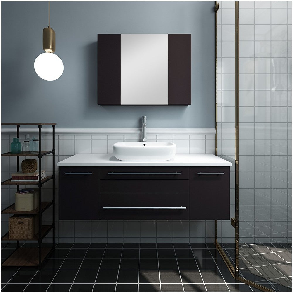 48 Espresso Wall Hung Vessel Sink Modern Bathroom Vanity w/ Medicine Cabinet