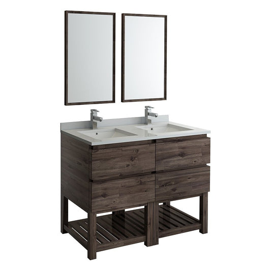 48 Floor Standing Double Sink Modern Bathroom Vanity w/ Open Bottom & Mirrors