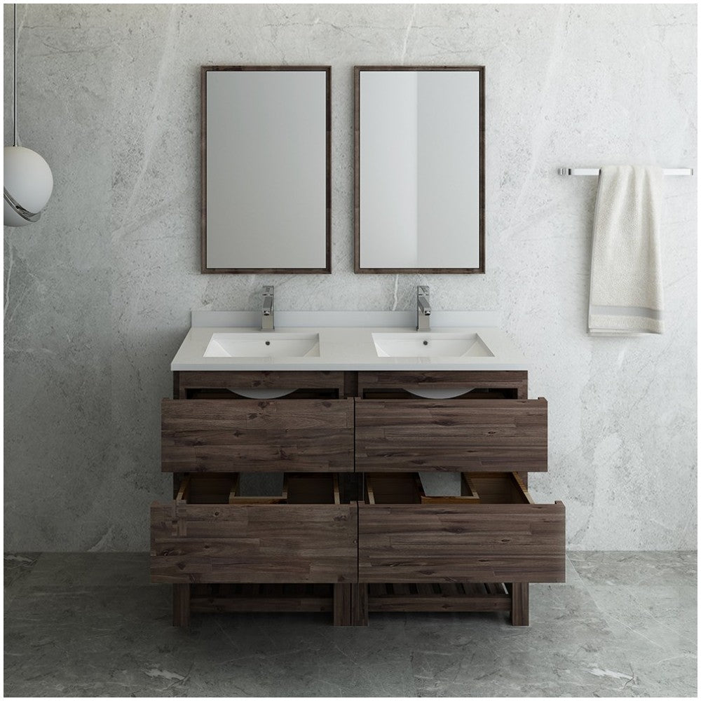 48 Floor Standing Double Sink Modern Bathroom Vanity w/ Open Bottom & Mirrors