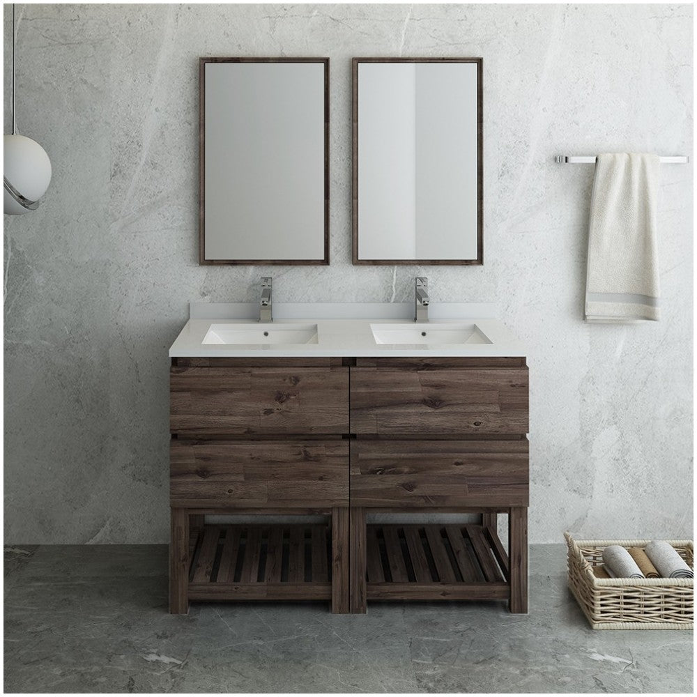 48 Floor Standing Double Sink Modern Bathroom Vanity w/ Open Bottom & Mirrors