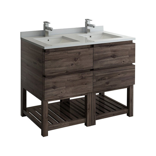 48 Floor Standing Open Bottom Double Sink Modern Bathroom Cabinet w/ Top & Sinks