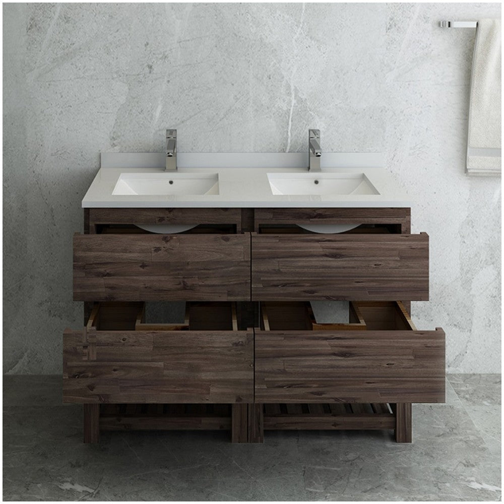 48 Floor Standing Open Bottom Double Sink Modern Bathroom Cabinet w/ Top & Sinks