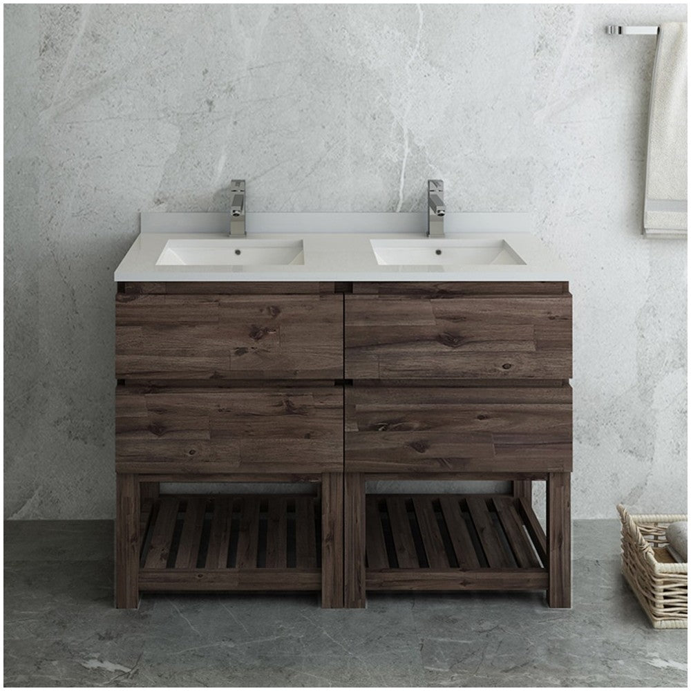 48 Floor Standing Open Bottom Double Sink Modern Bathroom Cabinet w/ Top & Sinks