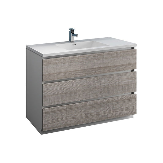 48 Glossy Ash Gray Free Standing Modern Bathroom Cabinet w/ Integrated Sink