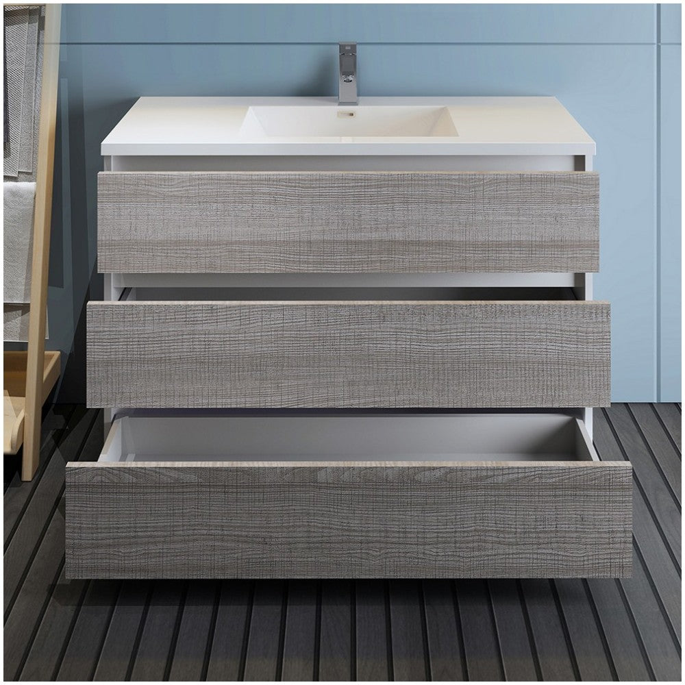 48 Glossy Ash Gray Free Standing Modern Bathroom Cabinet w/ Integrated Sink