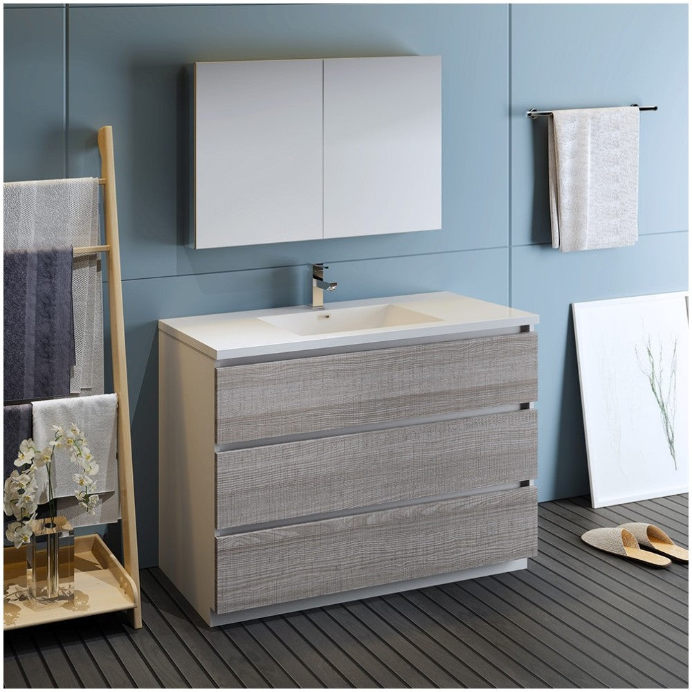 48 Glossy Ash Gray Free Standing Modern Bathroom Vanity w/ Medicine Cabinet