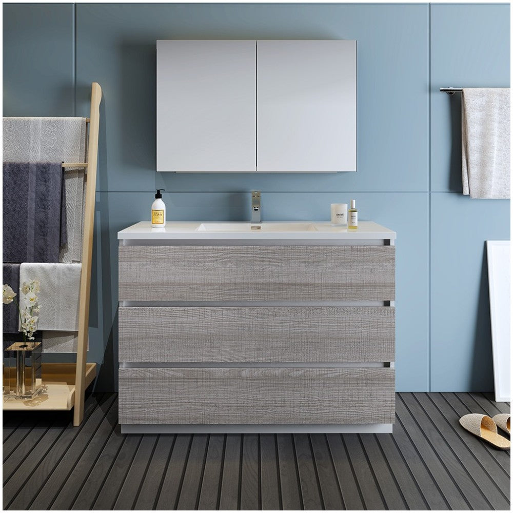 48 Glossy Ash Gray Free Standing Modern Bathroom Vanity w/ Medicine Cabinet