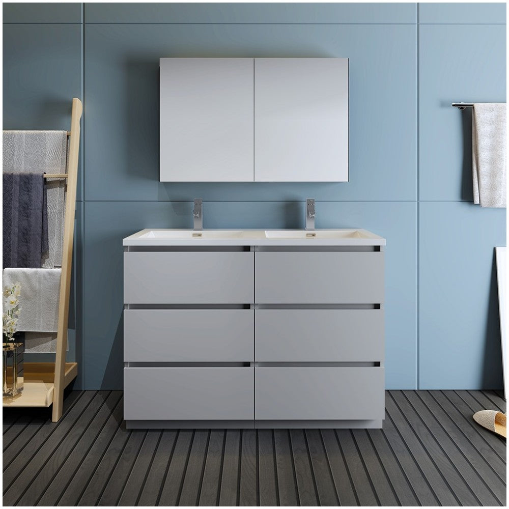 48 Gray Free Standing Double Sink Modern Bathroom Vanity w/ Medicine Cabinet
