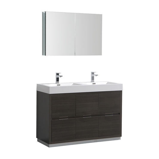 48 Gray Oak Free Standing Double Sink Modern Bathroom Vanity w/ Medicine Cabinet