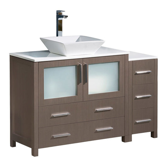 48 Gray Oak Modern Bathroom Cabinets w/ Top & Vessel Sink, FCB62-3612GO-CWH-V