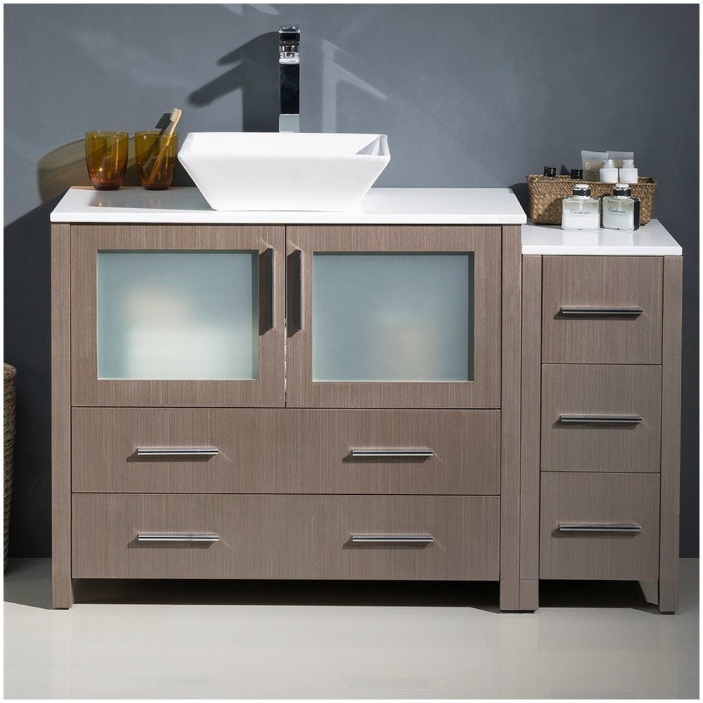 48 Gray Oak Modern Bathroom Cabinets w/ Top & Vessel Sink, FCB62-3612GO-CWH-V