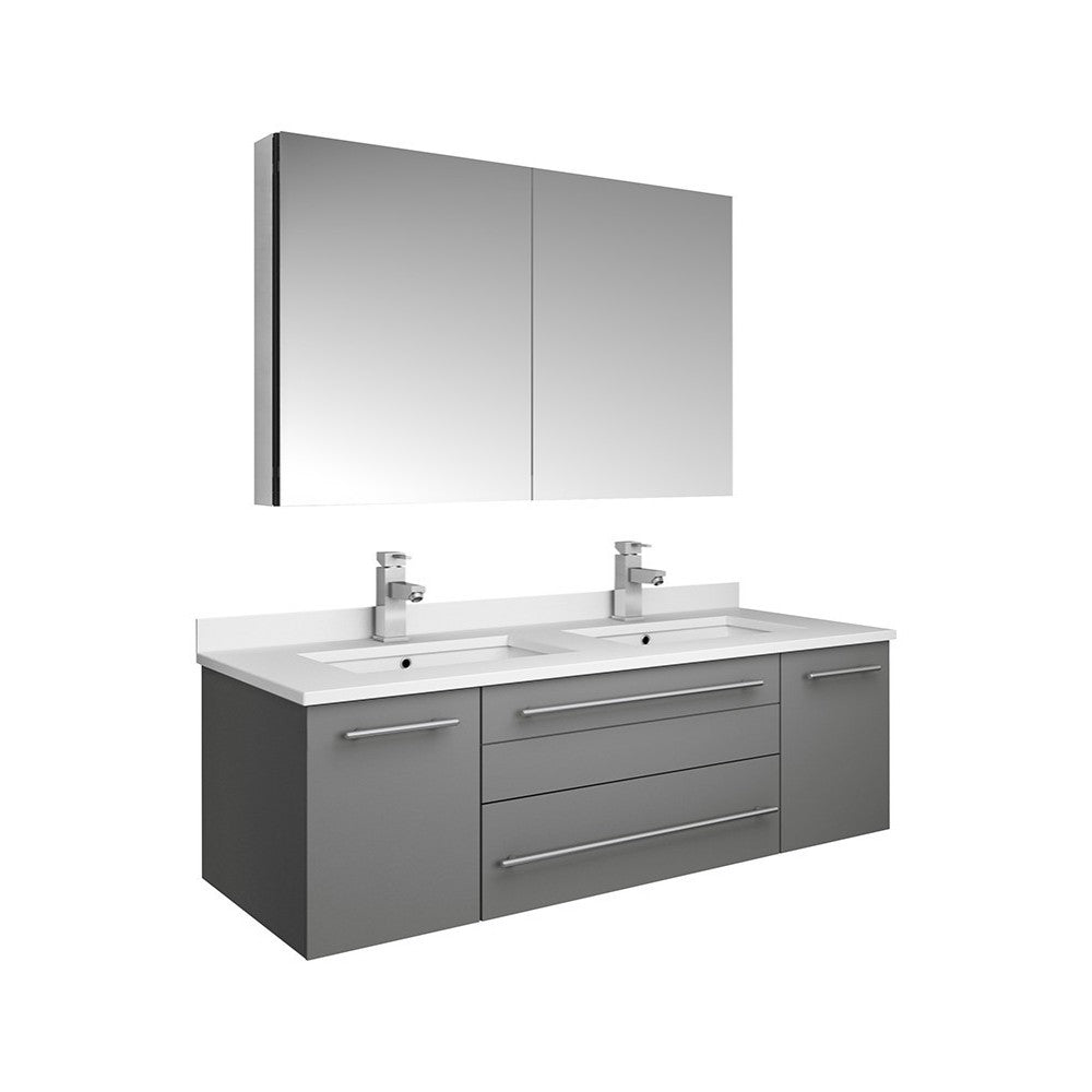 48 Gray Wall Hung Double Undermount Sink Bathroom Vanity w/ Medicine Cabinet