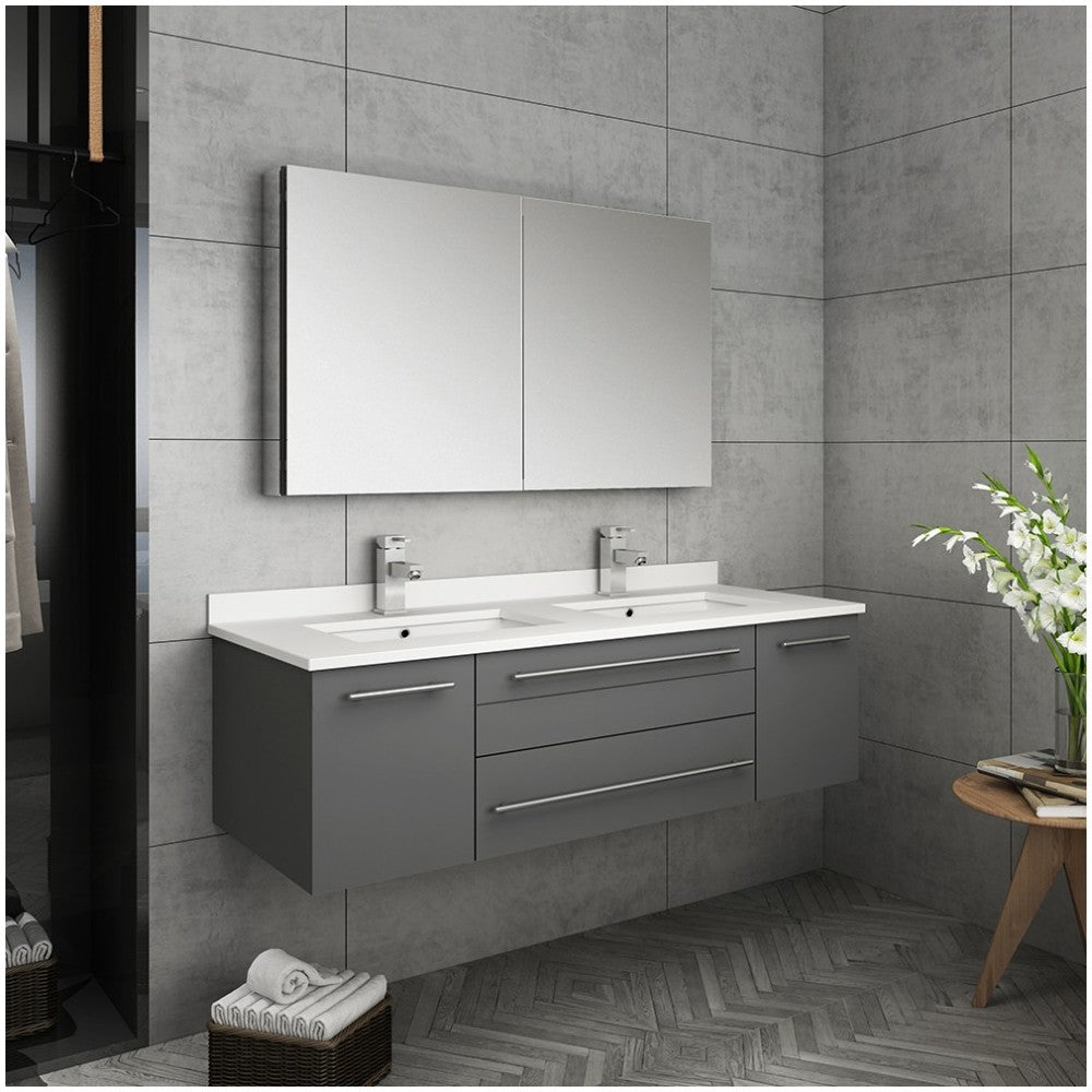 48 Gray Wall Hung Double Undermount Sink Bathroom Vanity w/ Medicine Cabinet