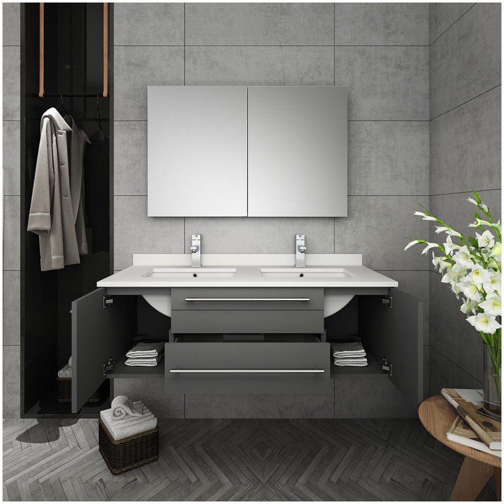 48 Gray Wall Hung Double Undermount Sink Bathroom Vanity w/ Medicine Cabinet