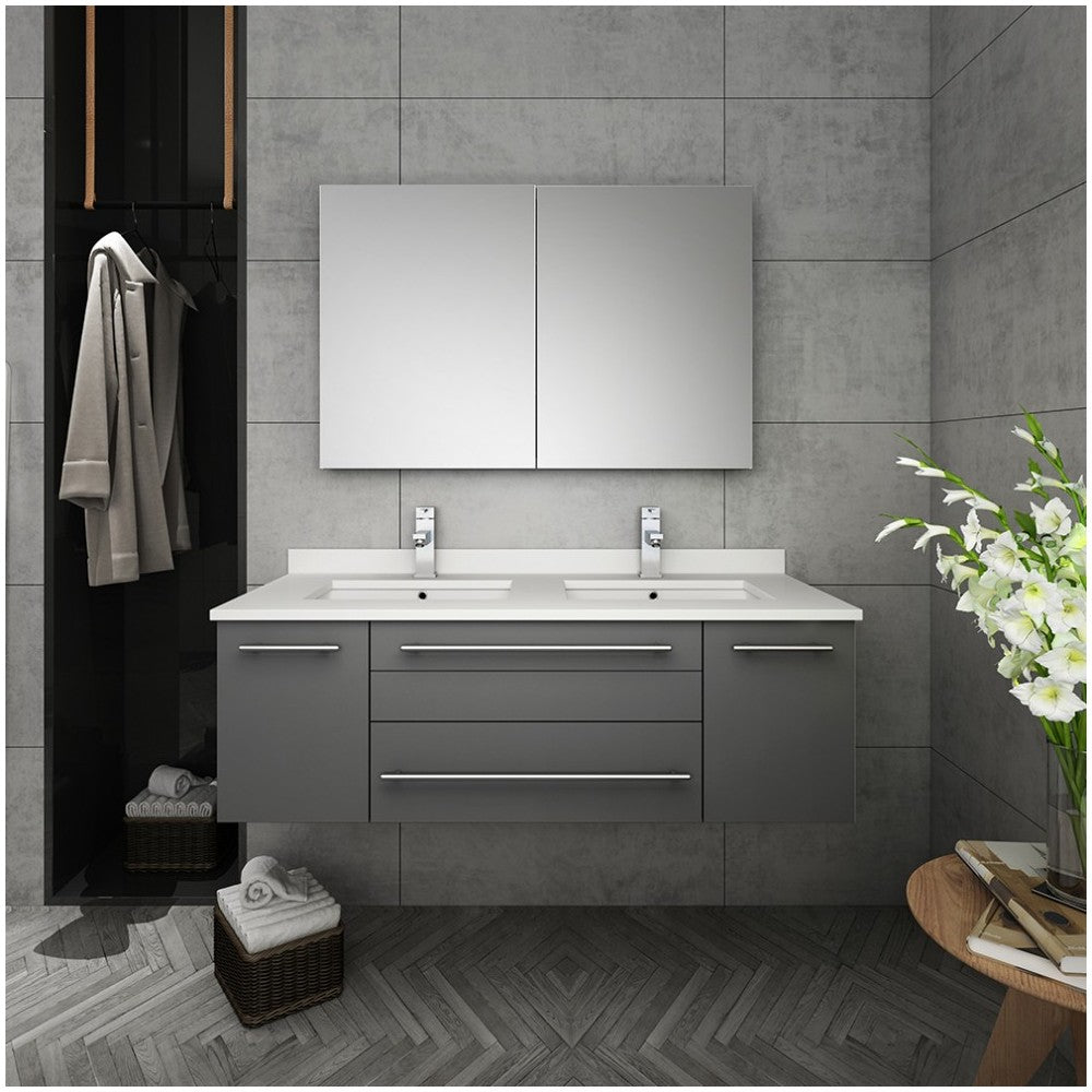 48 Gray Wall Hung Double Undermount Sink Bathroom Vanity w/ Medicine Cabinet