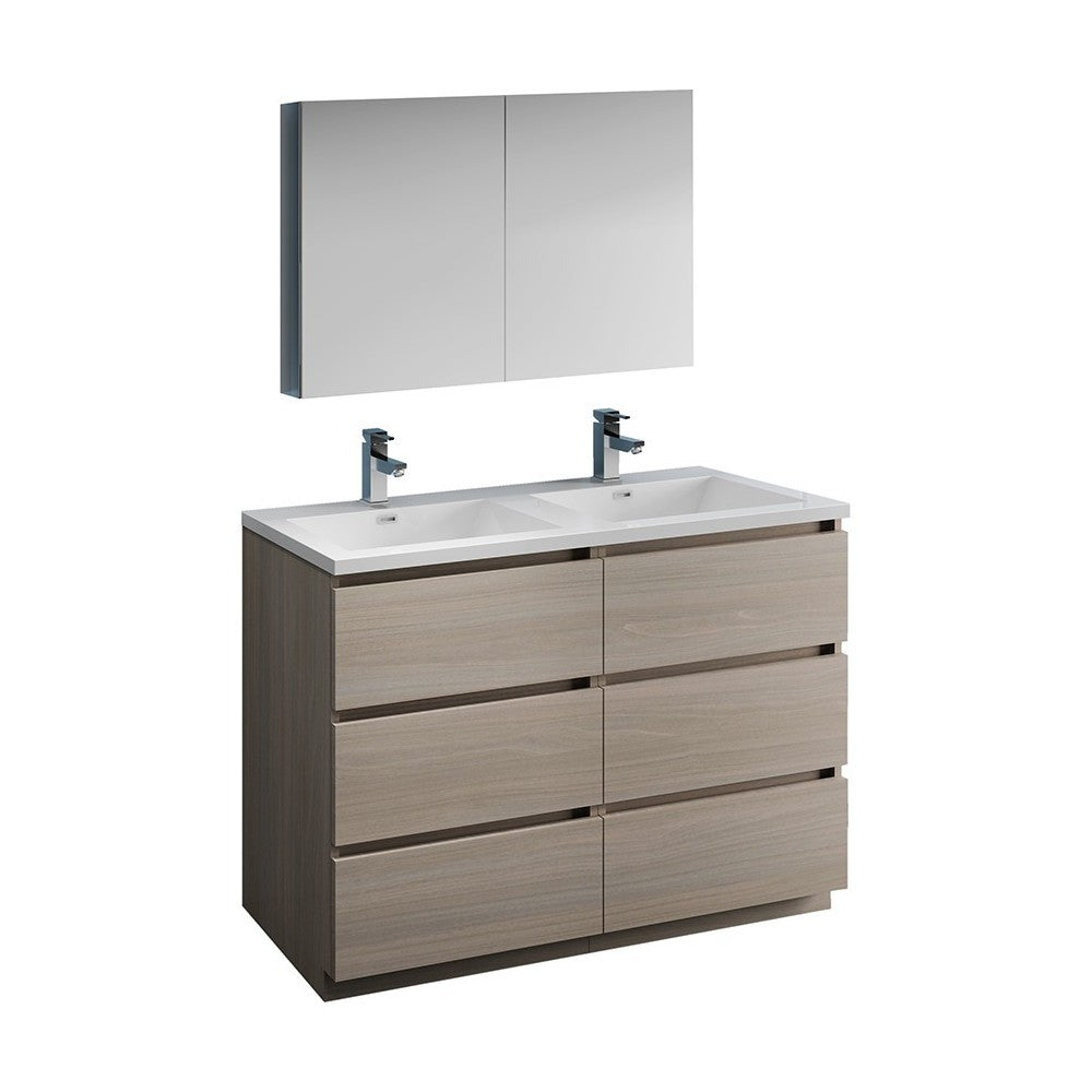 48 Gray Wood Free Standing Double Sink Bathroom Vanity w/ Medicine Cabinet
