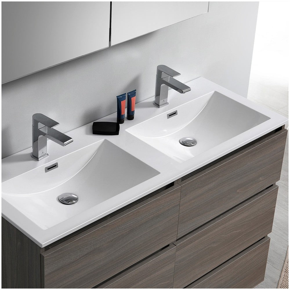 48 Gray Wood Free Standing Double Sink Bathroom Vanity w/ Medicine Cabinet