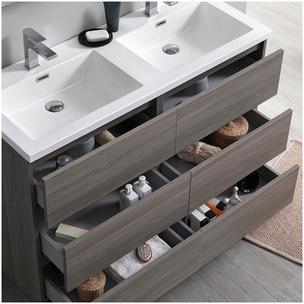 48 Gray Wood Free Standing Double Sink Bathroom Vanity w/ Medicine Cabinet