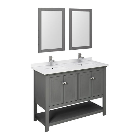 48 Gray Wood Veneer Traditional Double Sink Bathroom Vanity w/ Mirrors