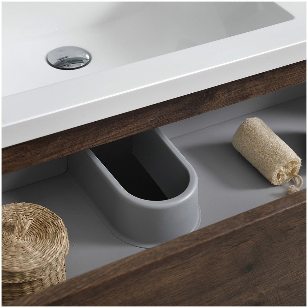 48 Rosewood Free Standing Modern Bathroom Cabinet w/ Integrated Double Sink