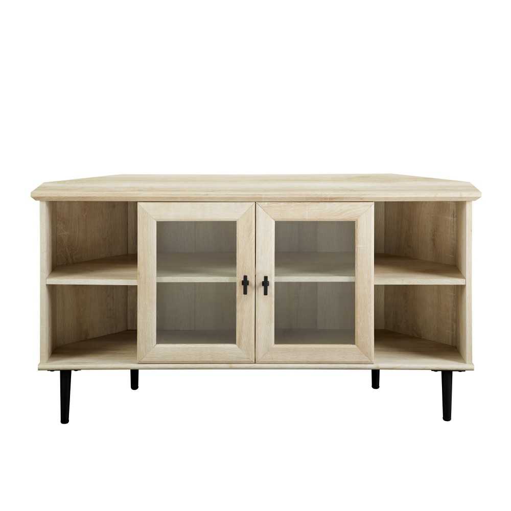 48" Simple Glass Door Corner TV Console - White Oak