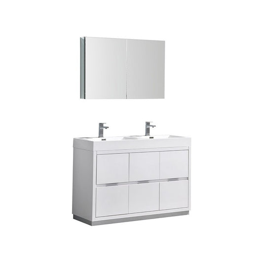 48 White Free Standing Double Sink Modern Bathroom Vanity w/ Medicine Cabinet