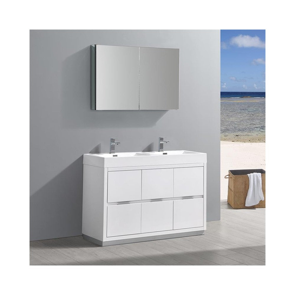 48 White Free Standing Double Sink Modern Bathroom Vanity w/ Medicine Cabinet