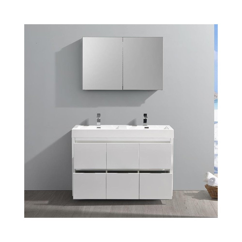 48 White Free Standing Double Sink Modern Bathroom Vanity w/ Medicine Cabinet