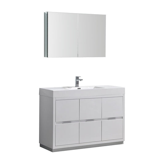 48 White Free Standing Modern Bathroom Vanity w/ Medicine Cabinet