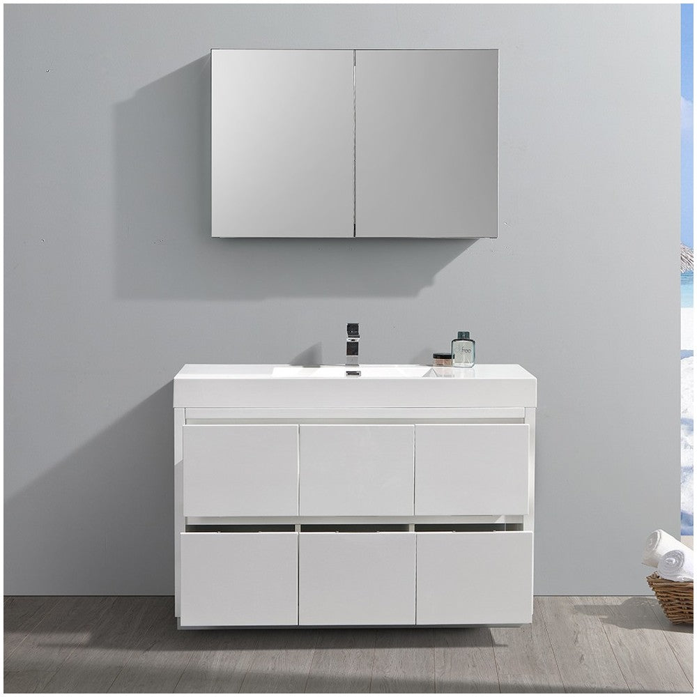 48 White Free Standing Modern Bathroom Vanity w/ Medicine Cabinet