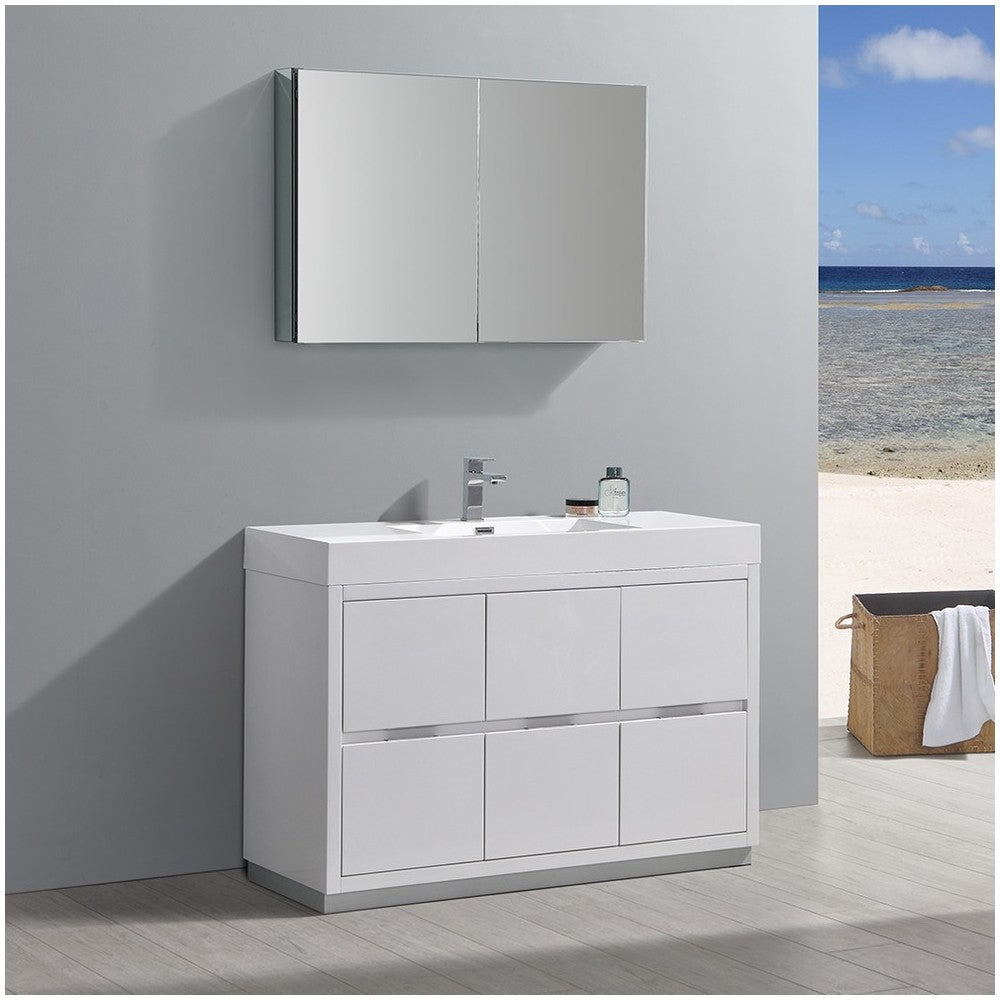 48 White Free Standing Modern Bathroom Vanity w/ Medicine Cabinet