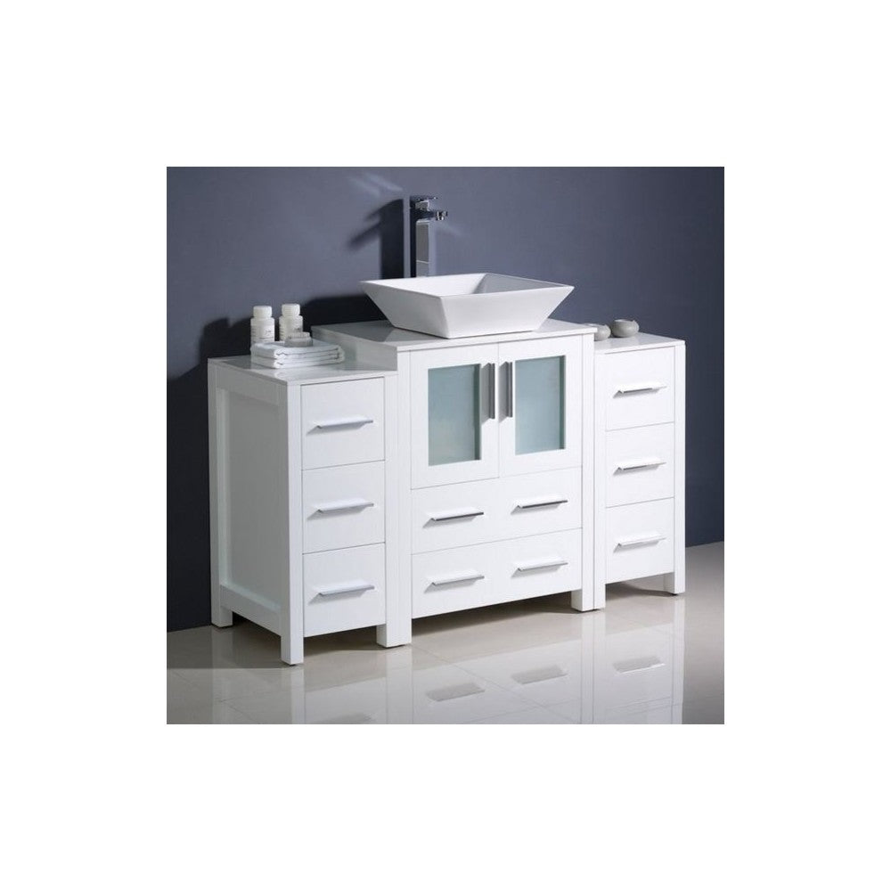 48 White Modern Bathroom Cabinets w/ Top & Vessel Sink, FCB62-122412WH-CWH-V