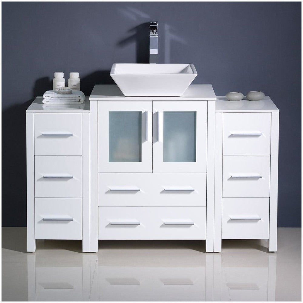 48 White Modern Bathroom Cabinets w/ Top & Vessel Sink, FCB62-122412WH-CWH-V