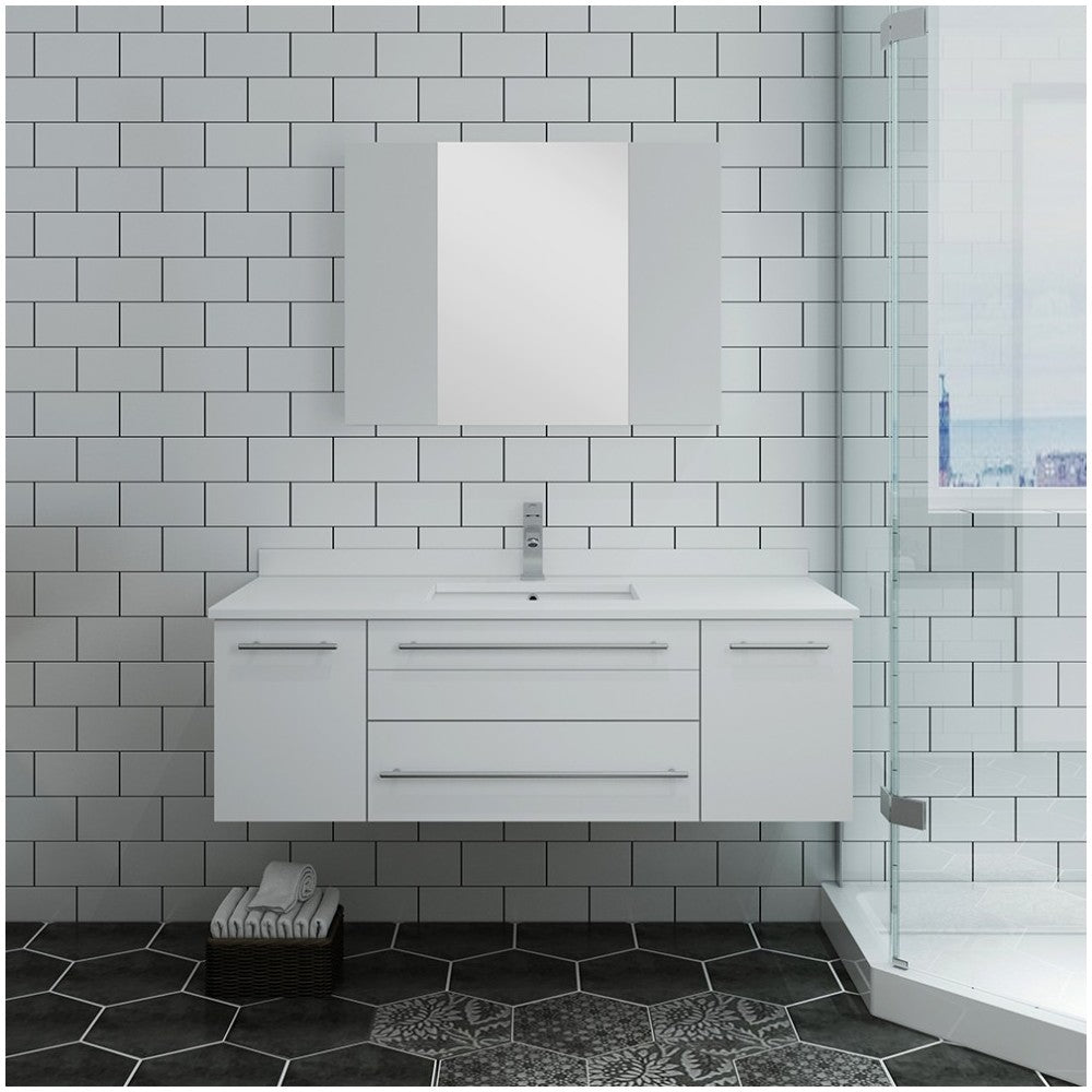 48 White Wall Hung Undermount Sink Modern Bathroom Vanity w/ Medicine Cabinet