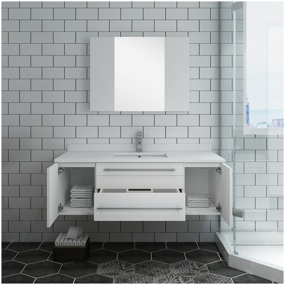 48 White Wall Hung Undermount Sink Modern Bathroom Vanity w/ Medicine Cabinet