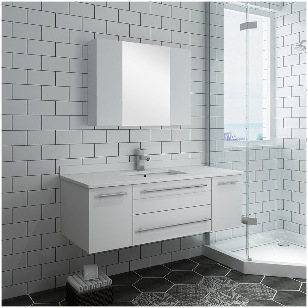 48 White Wall Hung Undermount Sink Modern Bathroom Vanity w/ Medicine Cabinet