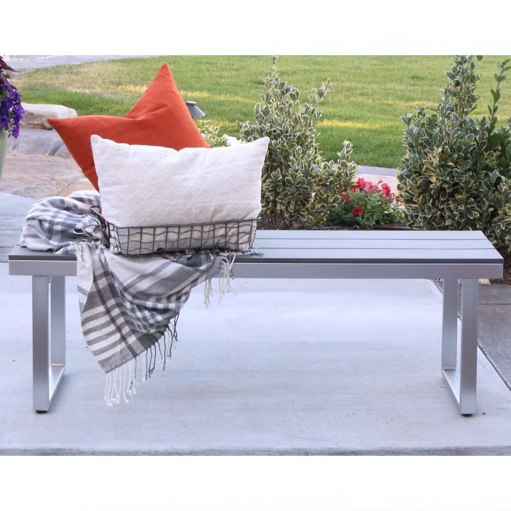 50" Aluminum Patio Outdoor Dining Bench - Gray
