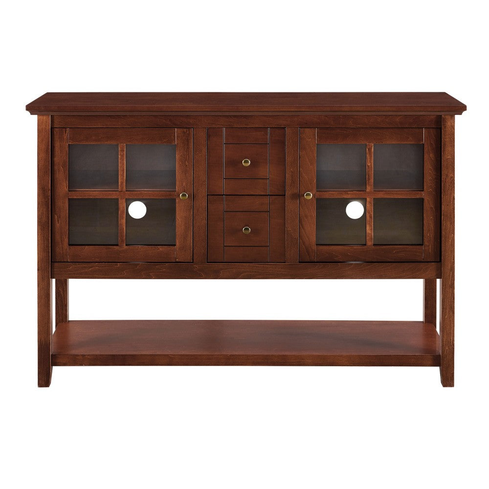 52" Transitional Wood Glass Sideboard - Walnut