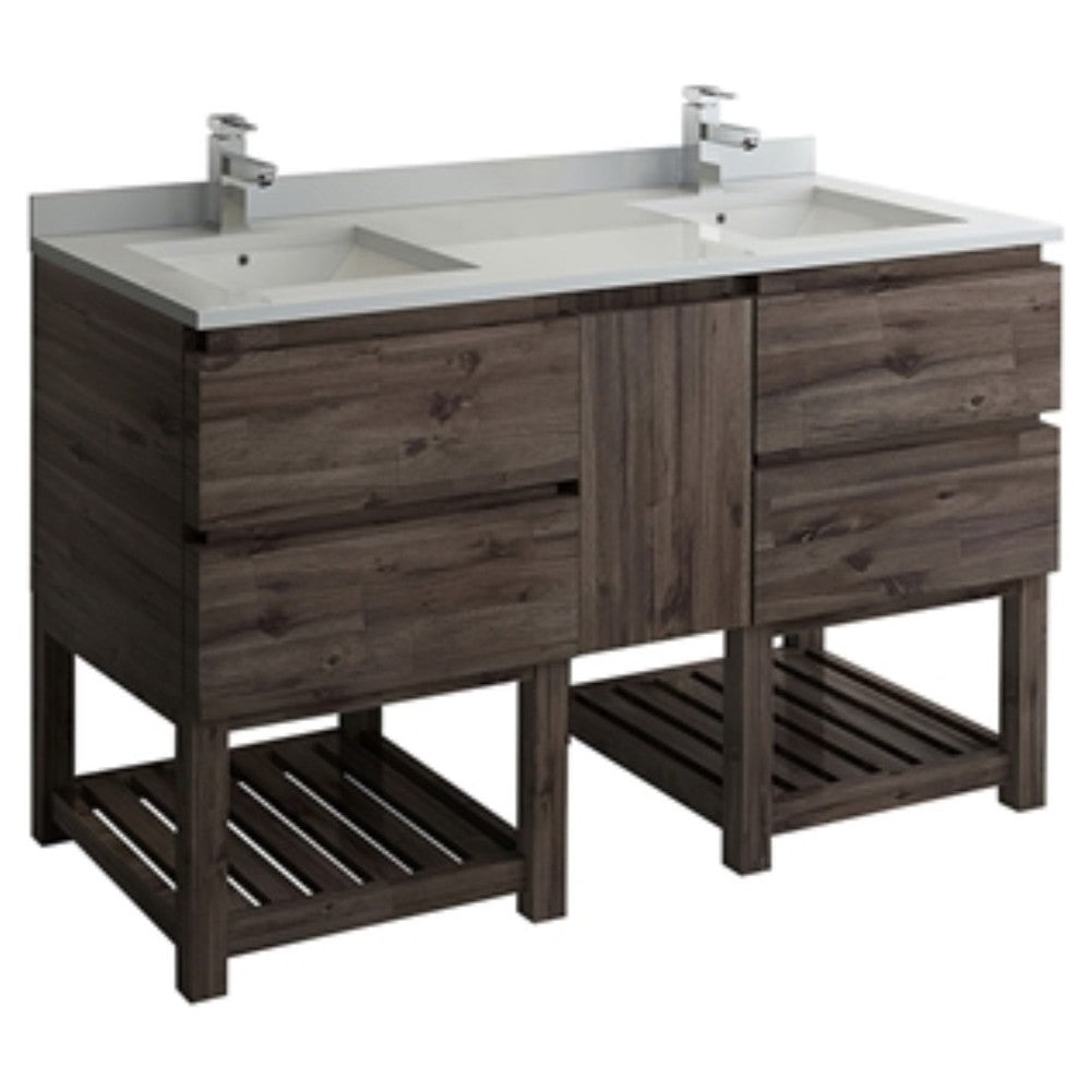 58 Floor Standing Open Bottom Double Sink Bathroom Cabinet, FCB31-241224ACA-FS