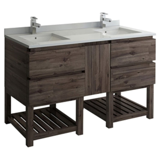 58 Floor Standing Open Bottom Double Sink Bathroom Cabinet, FCB31-241224ACA-FS