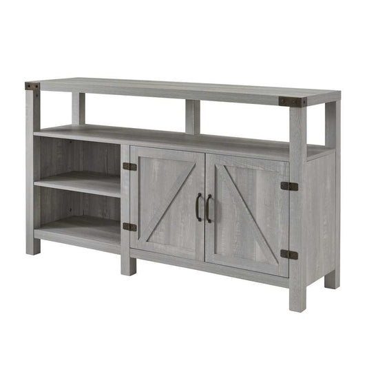 58" Modern Farmhouse Barn Door Highboy TV Stand - Stone Gray