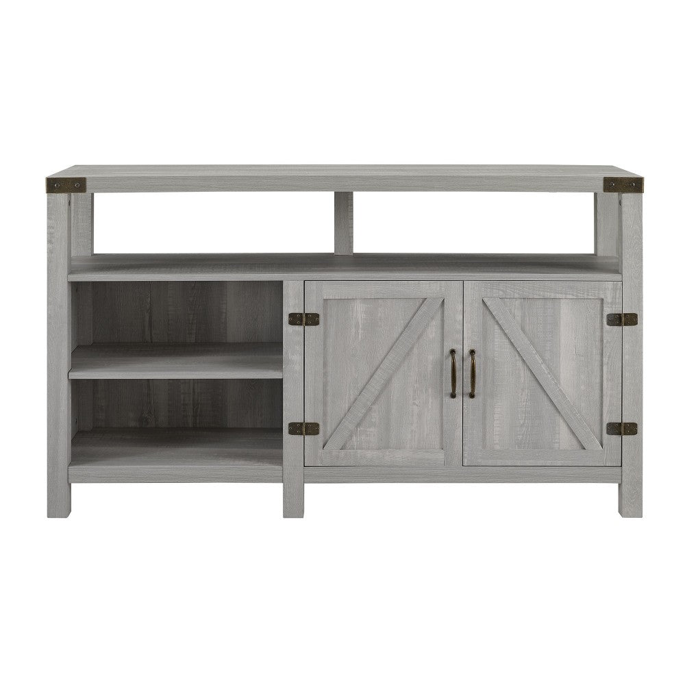 58" Modern Farmhouse Barn Door Highboy TV Stand - Stone Gray